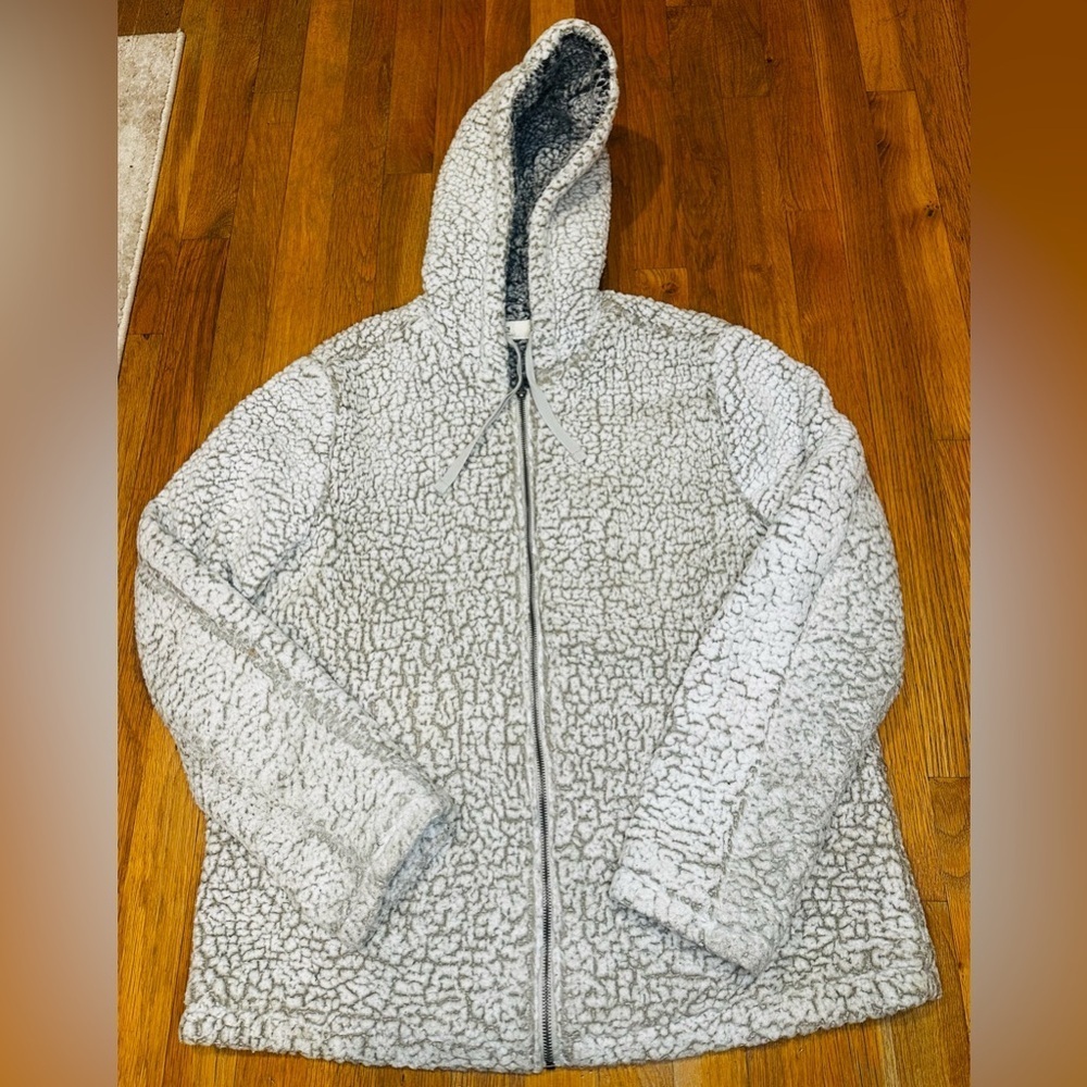 Thread & Supply Sherpa Full Zip Hoodie Jacket – Women’s Large – Ivory / Gray